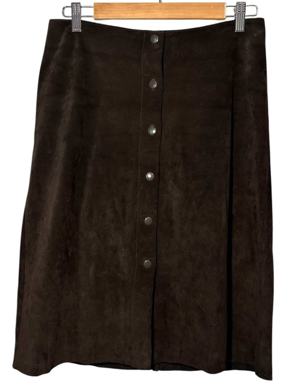 BANANA REPUBLIC | Vintage Y2K Genuine Suede Brown Button-Front A-Line Skirt 8 - Picture 2 of 12